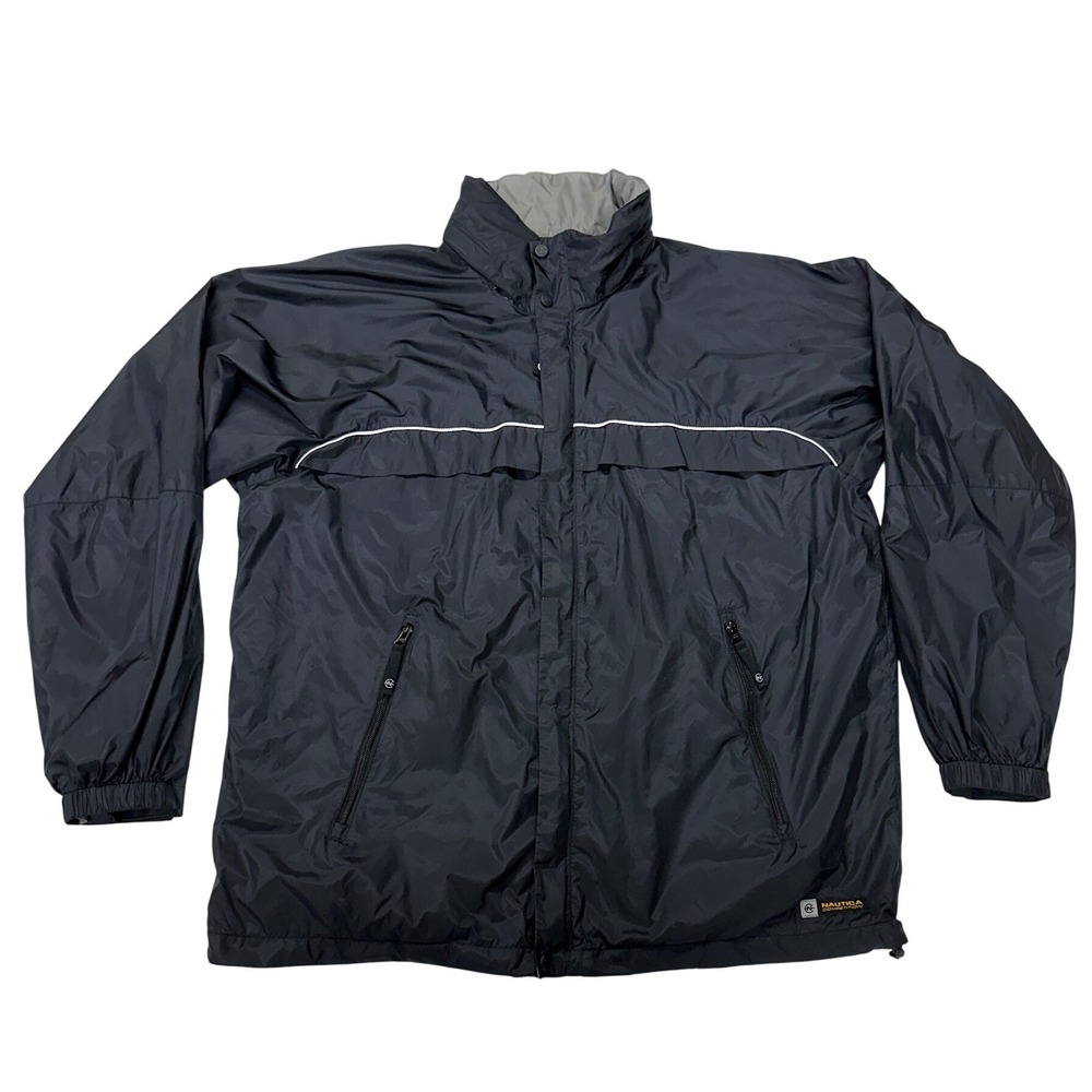 Nautica Competition Jacket Black Windbreaker Full Zip Mesh Lined XL Mens